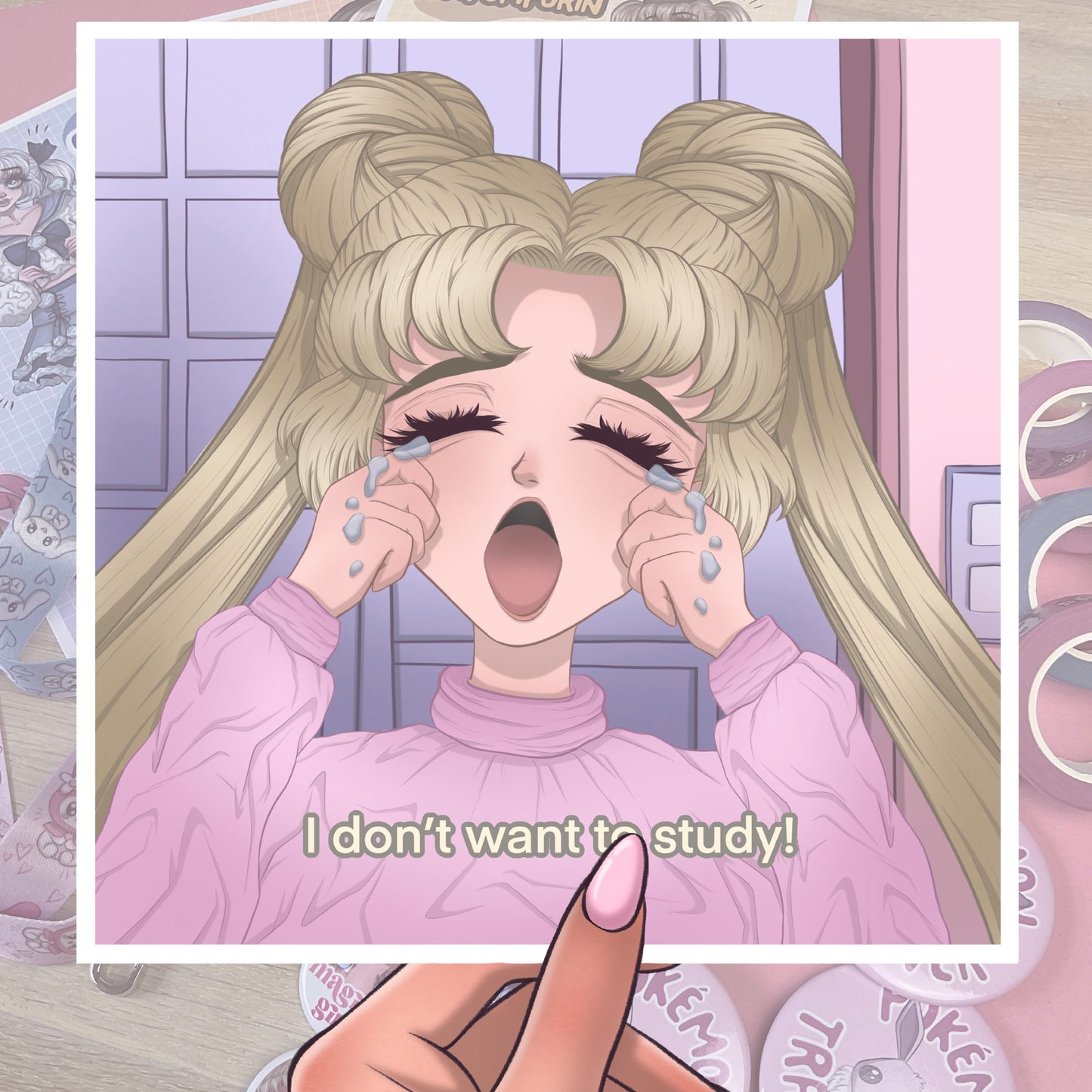 "I don't want to study!" - Sailor Moon - Square Print