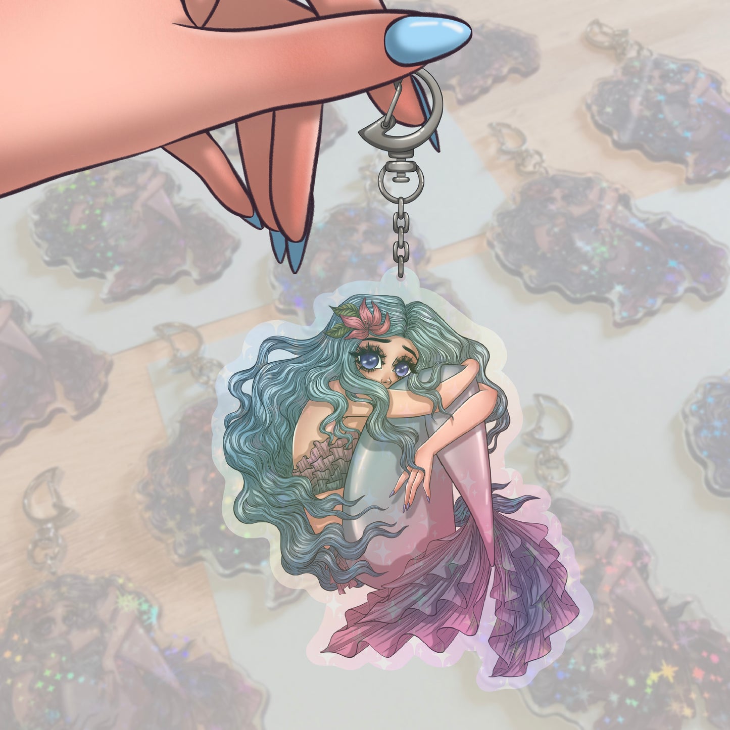 Coral Mermaid - Holographic Keyring